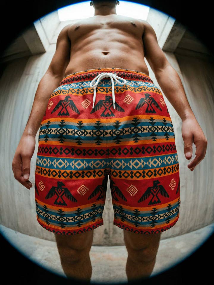 Short de bain rouge aztèque pour la vente par KALAIA