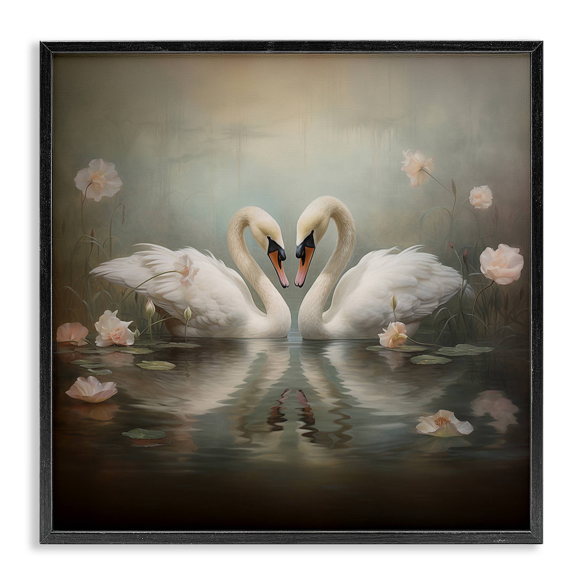Stupell Industries - Wholesale Wall Sign - Romantic Swans in Floral Pond - Framed Wall Art0