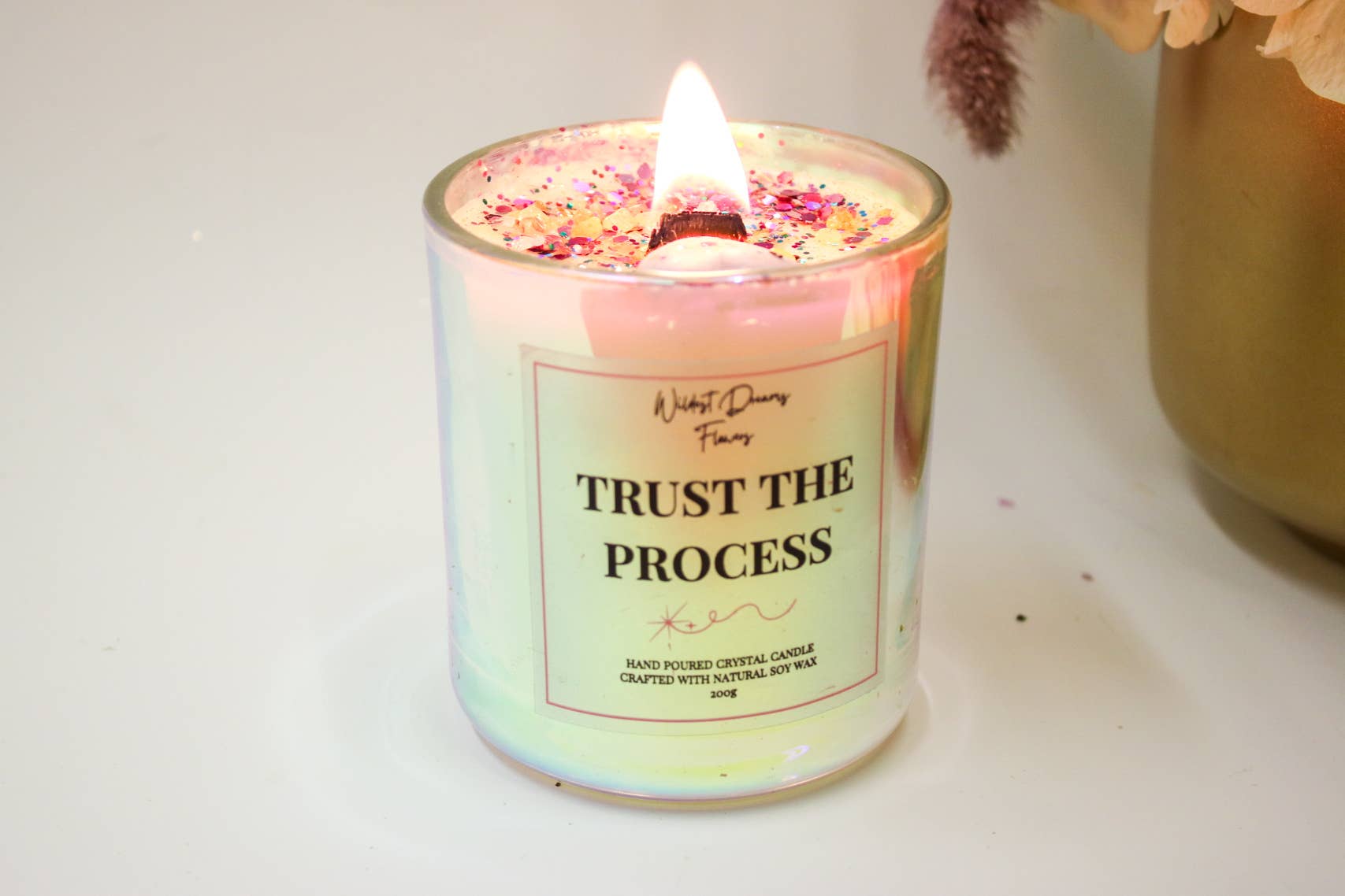 Wildestdreams.flowers – wholesale Jar/filled candle – Positive Energy Crystal Candle- Trust The Process 2