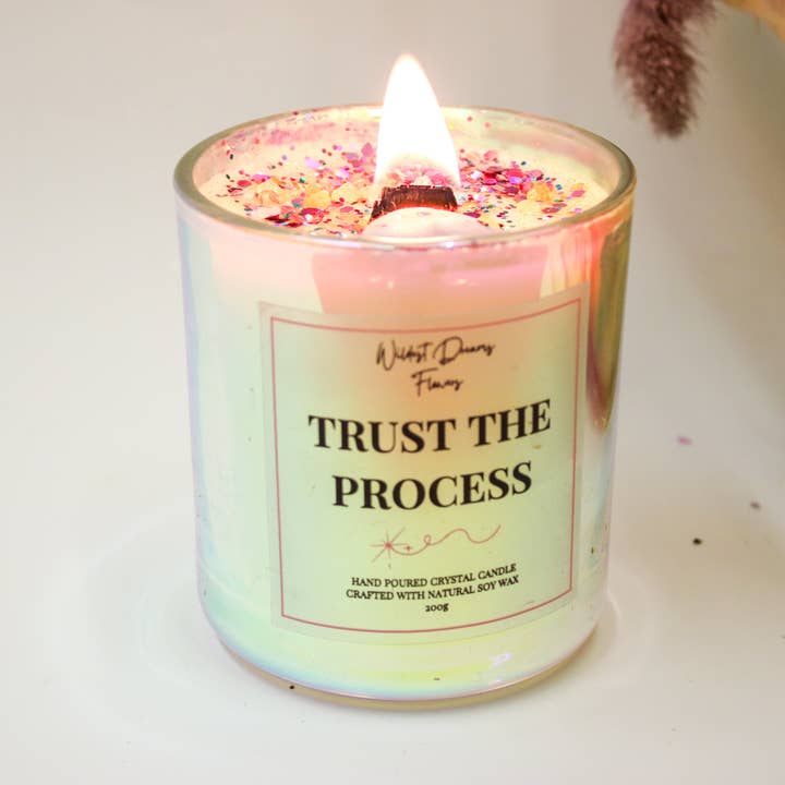 Wildestdreams.flowers – wholesale Jar/filled candle – Positive Energy Crystal Candle- Trust The Process 2