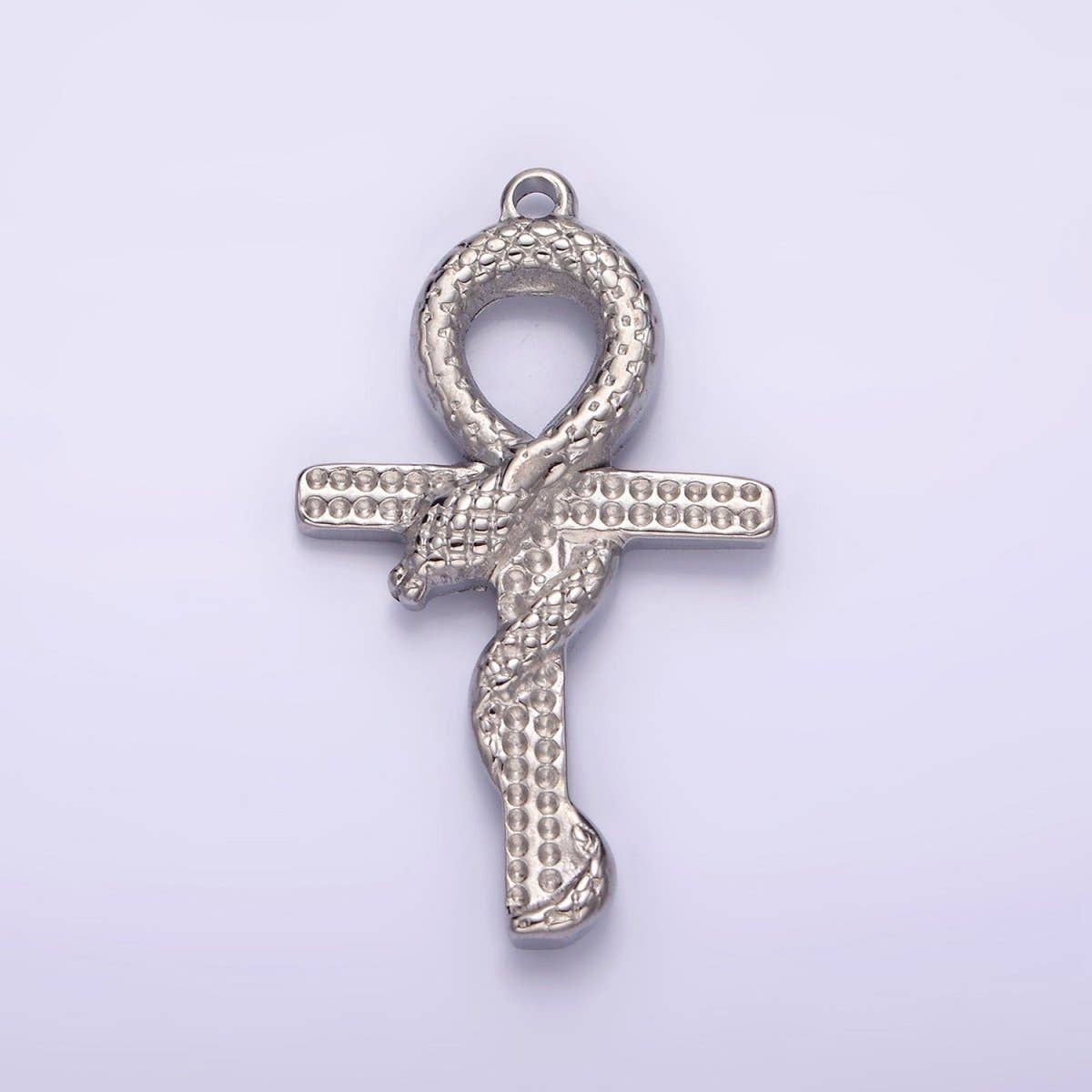 Aim Eternal - Wholesale Individual Charm/Pendant - Stainless Steel Snake Serpent Animal Religious Ankh Cross Silver Charm | P12850