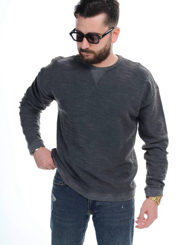 Felpa Girocollo Testurizzata da Uomo Vestibilità Comoda per la vendita all'ingrosso da parte di Monocloth