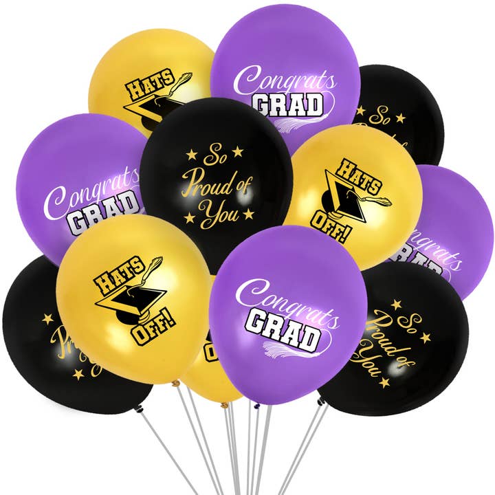 Purple Graduation Balloons - 12pk - Purple Graduation Party for wholesale by Treasures Gifted