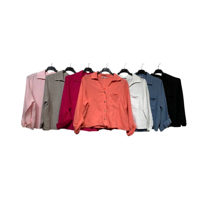 LINEN & COTTON HOUSE - Wholesale Buttoned-down shirt – Women's - 6235 SHORT LINEN SHIRT WITH FRONT POCKET17