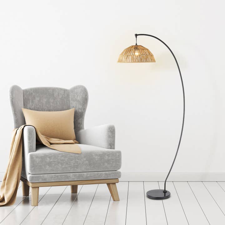 River of Goods - Wholesale Floor Lamp - 77"H Renan Black & Natural Rattan Floor Lamp4