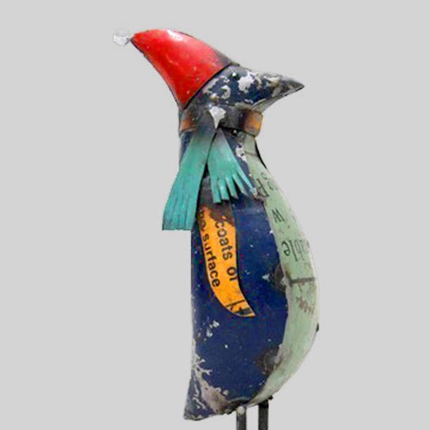 Penguin Medium Blue Recycled Metal Animals for wholesale by Everyday Artifact
