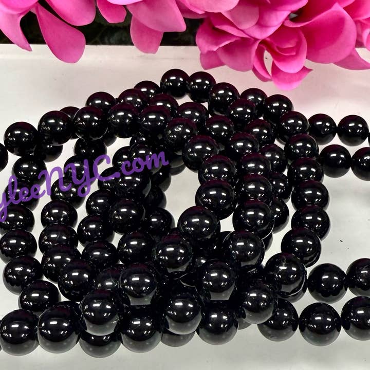 KayleeNYC - Wholesale Beaded Bracelet - Natural Black Tourmaline 8mm 7.5” Crystal He1
