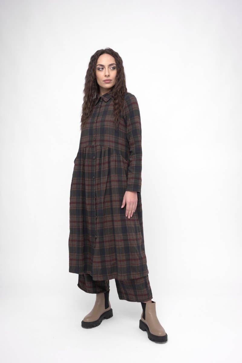 Baci & Amici Fashion - US Continental - Wholesale Dress - Women's - Cotton Plaid Tiered Waist Dress3