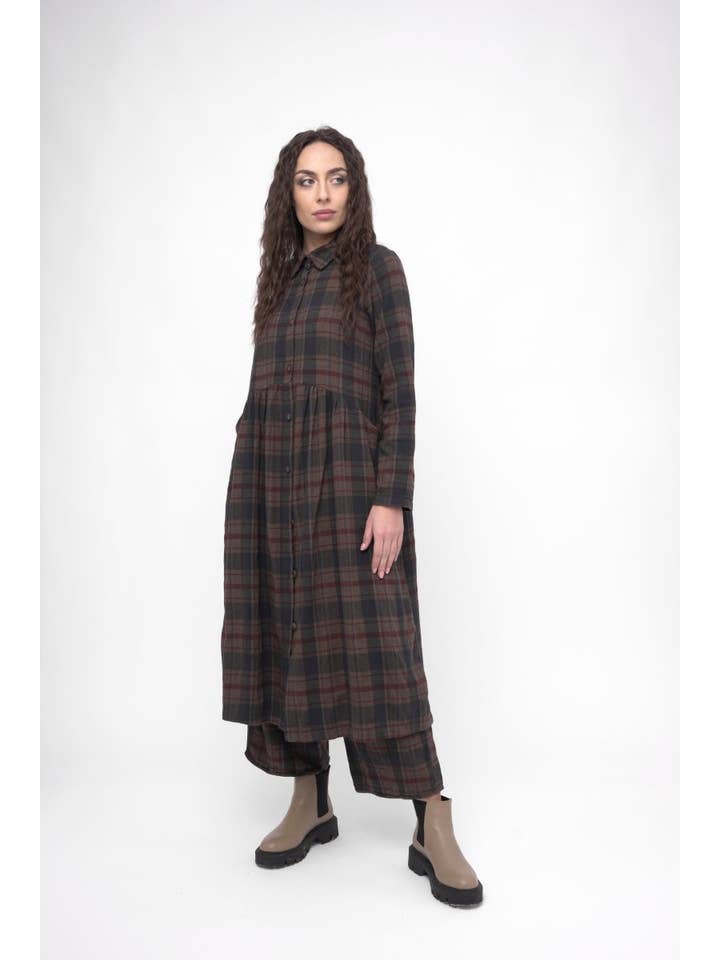 Baci & Amici Fashion - US Continental - Wholesale Dress - Women's - Cotton Plaid Tiered Waist Dress3