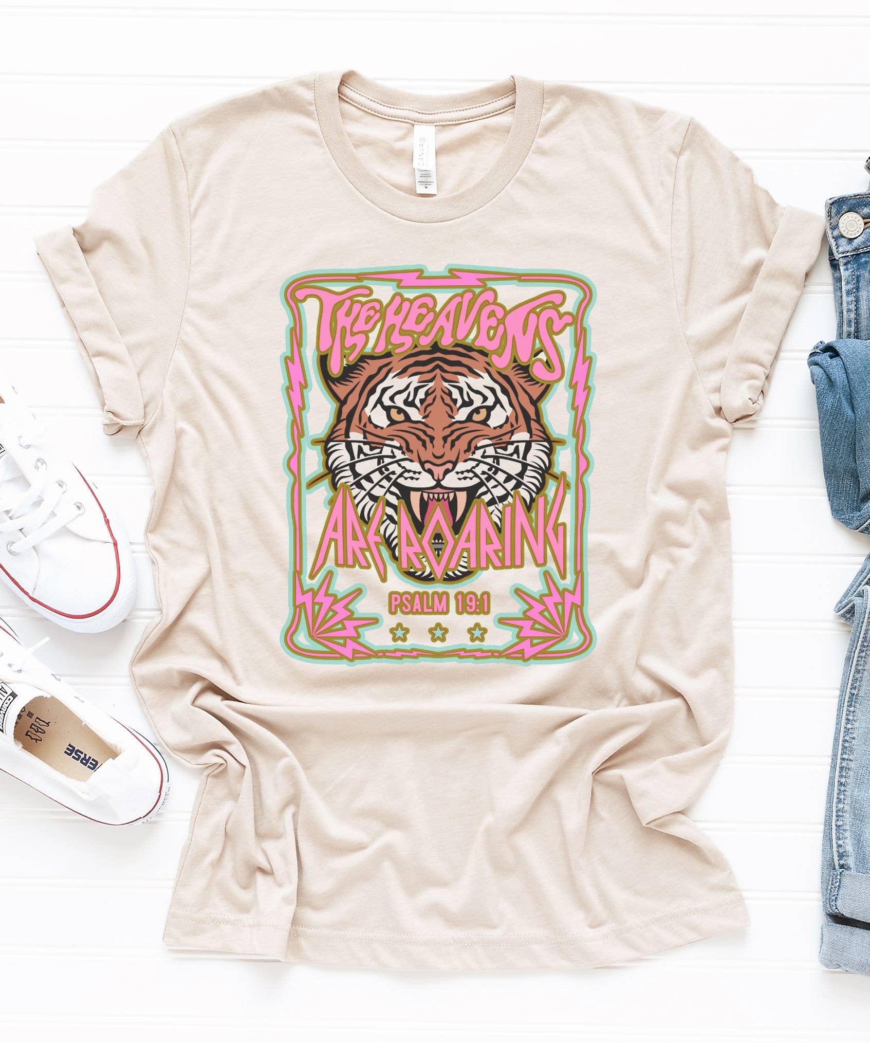 Gerdees - Wholesale Screen Printed T-Shirt - Women's - The Heavens are Roaring Shirt, Vintage Retro Faith, Psalm