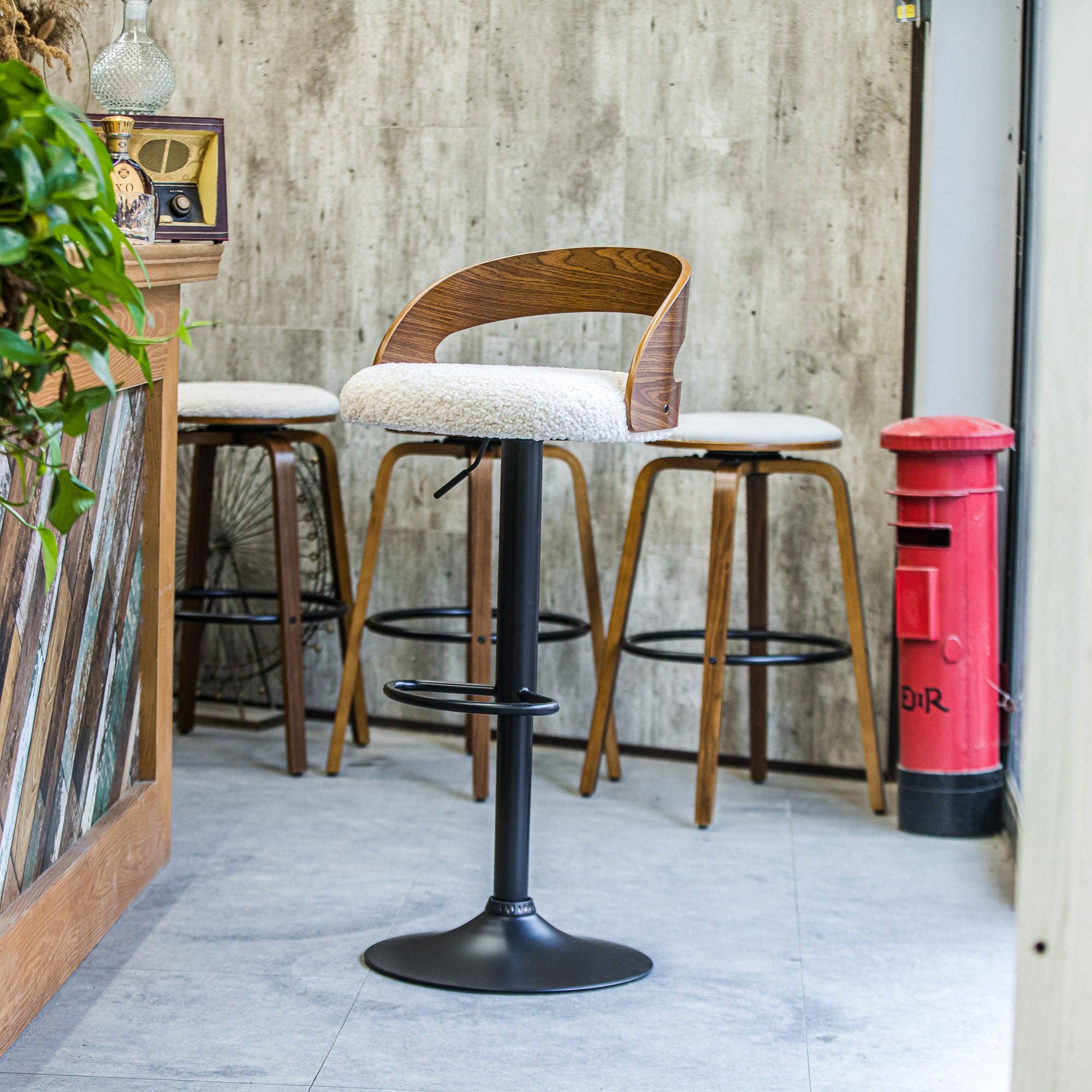 Nordlys - Wholesale Stool - VICTORIA Set of 2 Wood and White Bouclé Bar Stools1