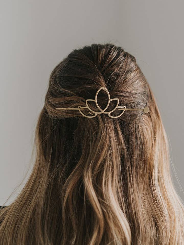 Kairavini Lotus Hair Slide with Stick - Gold for wholesale by Matr Boomie Fair Trade