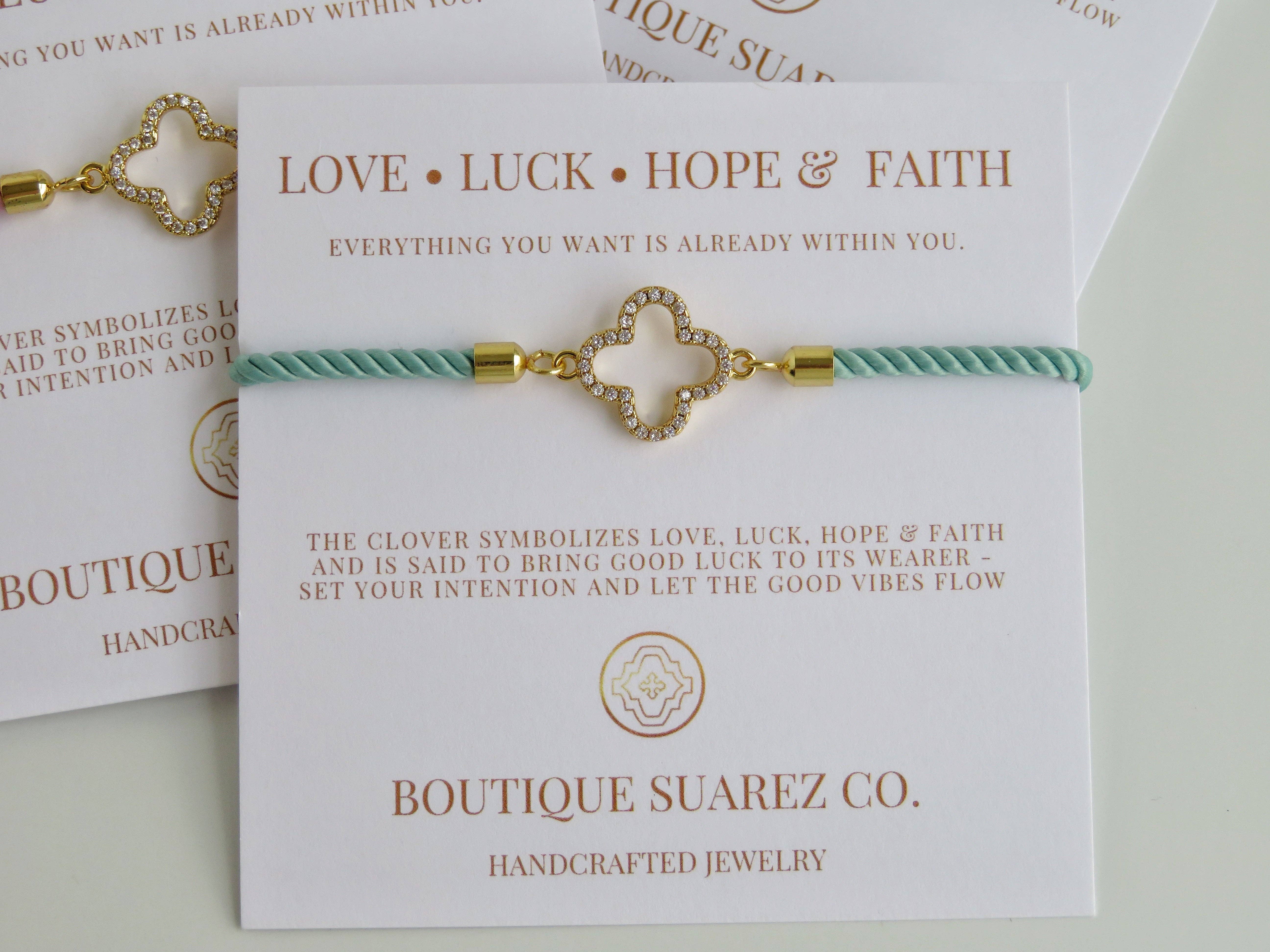 Boutique Suarez Co. - Wholesale Charm/Dangle Bracelet - Manifest Love • Luck • Hope & Faith - Clover Bracelet11