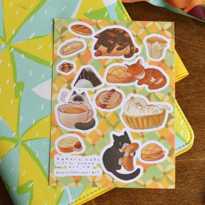 Bakery Cat Sticker Sheet for wholesale by Little Ocean Art Shop