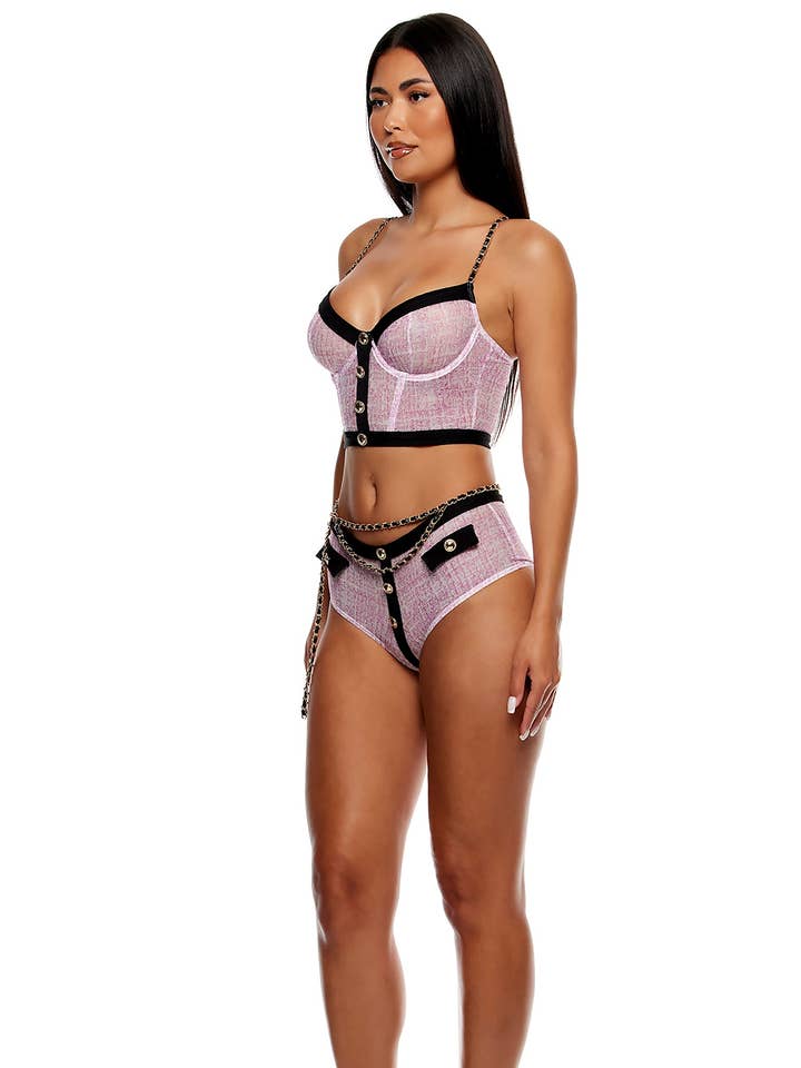 Keep It Classy Mesh Bustier Lingeri-sæt - Lilla for engroshandel hos Forplay Inc.