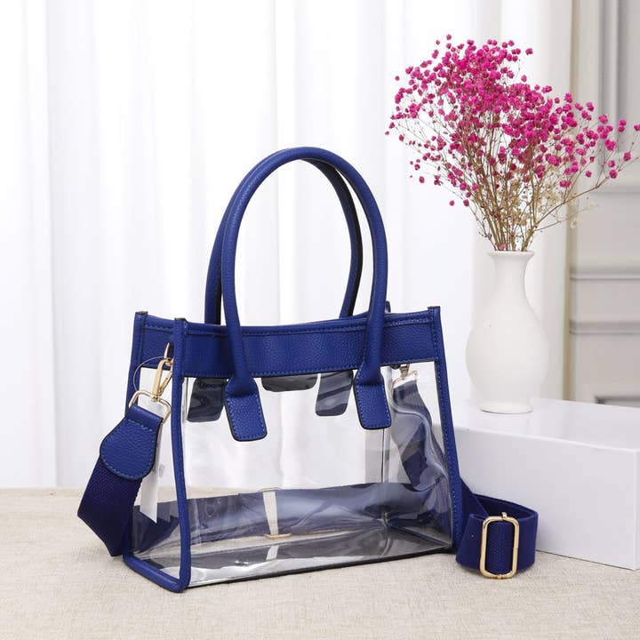 Sensibling Corp. - Wholesale Tote Bag - Women's - Solid Faux Leather Transparent Tote / Crossbody Bag