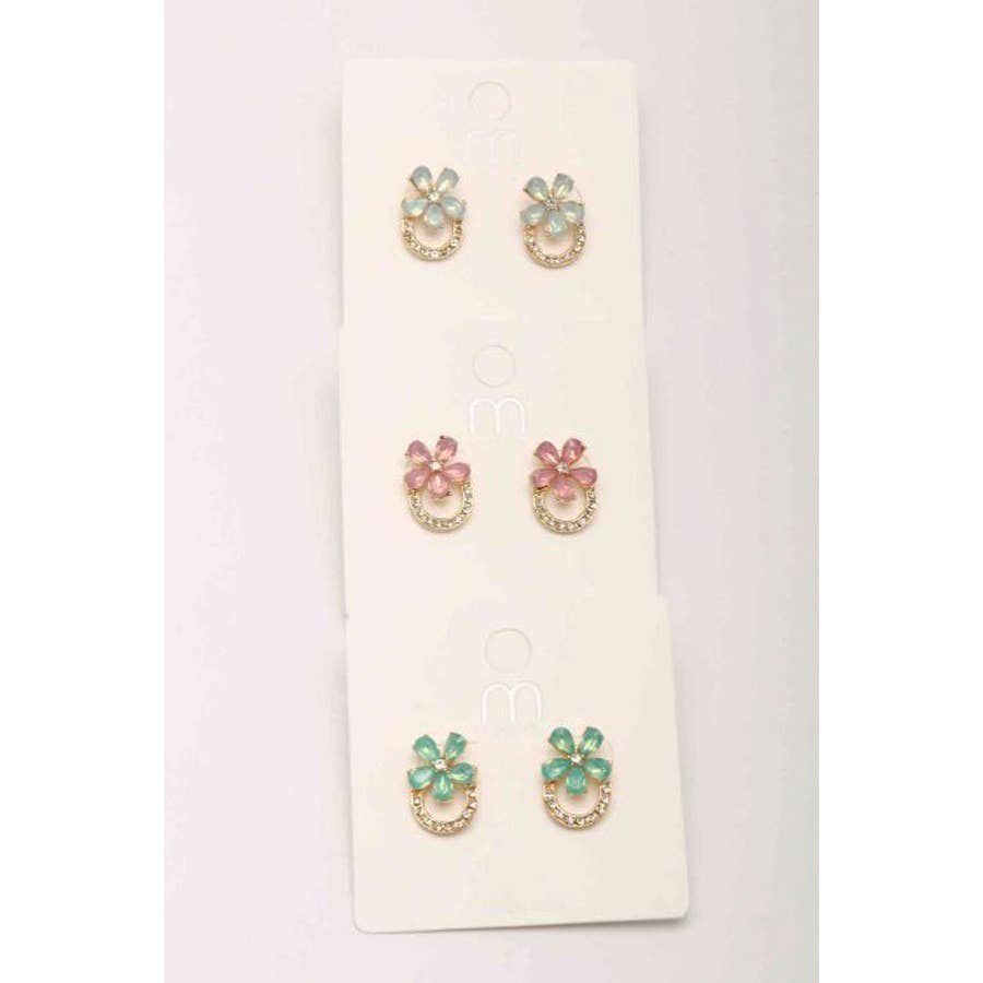 MIX COLOR Mini Crystal Flower Earring Set for wholesale on Faire1