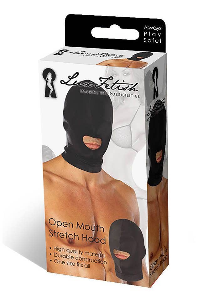 Capuchon extensible à bouche ouverte Lux Fetish, noir OS LF6007 pour la vente par Lingerie Mart