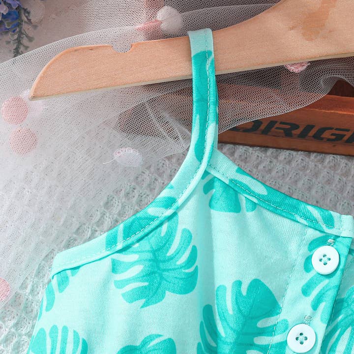 green 6M-4Y Toddler Girls Leaves Print Cami Rompers & Jumpsuit Wholesale Girls Clothes V3824051500016 for wholesale on Faire
