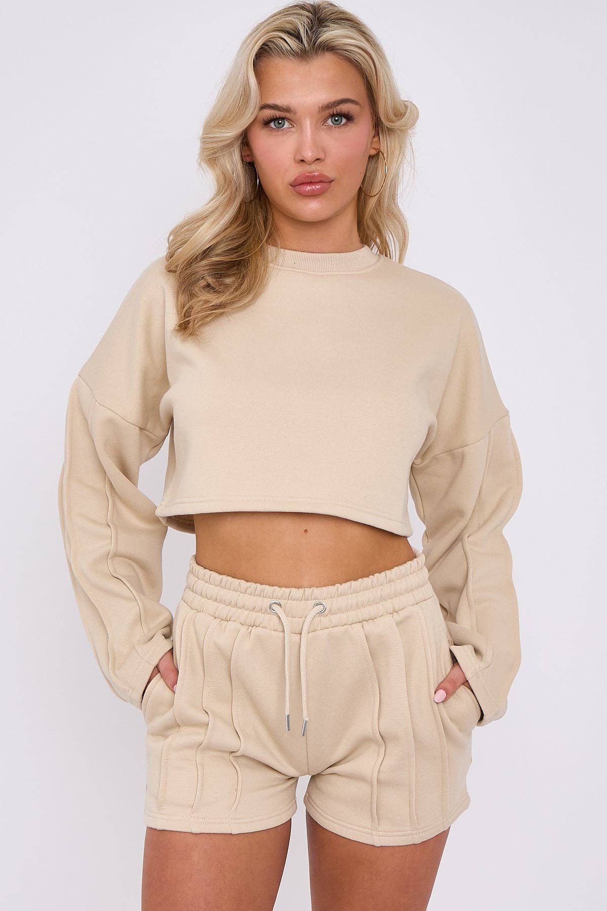 AX Labels - Wholesale Lounge Set - Women's - Seam Detail Oversized Crop Top & Shorts Fleece Co-ord27