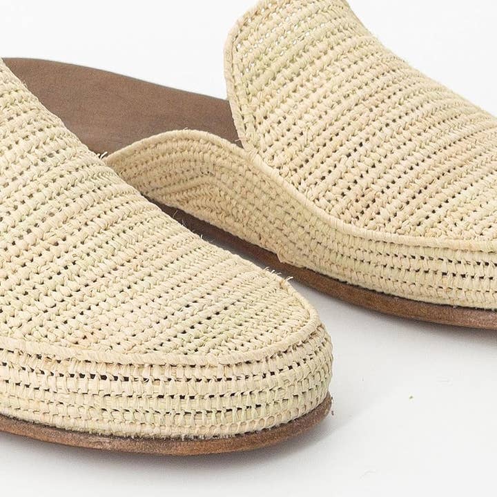 Beige Moroccan Raffia Slippers, Raffia shoes, raffia flats, Raffia for wholesale on Faire7