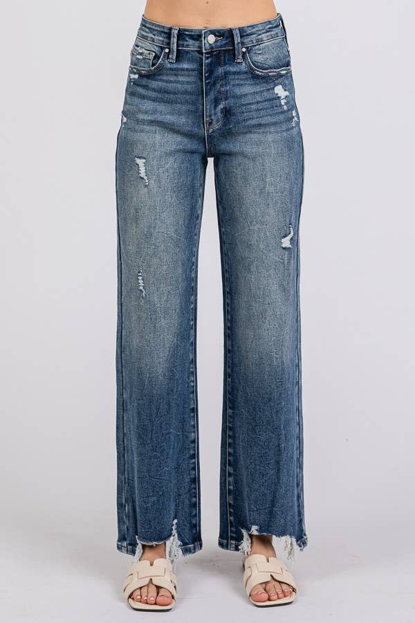 Petra153 - Wholesale Jeans - Women's - P1387W-DM HIGH RISE STRETCH SLIM WIDE LEG W/ DESTROYED HEM8