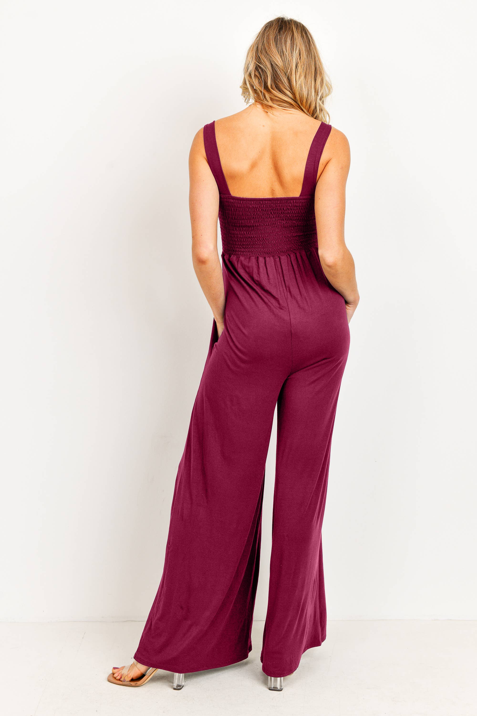 Hello Miz - Wholesale Lounge Romper - Maternity - Sleeveless Smocked Maternity Wide Leg Jumpsuit 1