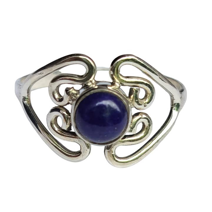 Anillo de plata con lapislázuli, piedra con patrón redondo para venta al por mayor de SILVER CAVE