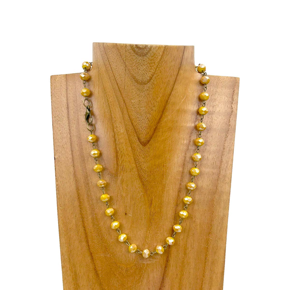 Western Elite Jewelry - Wholesale Beaded/Pearl Necklace - NKZ231116-41                17 Inches copper metal chain with green face cut crystal beads Necklace3