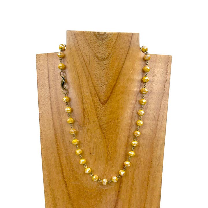 Western Elite Jewelry - Wholesale Beaded/Pearl Necklace - NKZ231116-41 17 Inches copper metal chain with green face cut crystal beads Necklace3