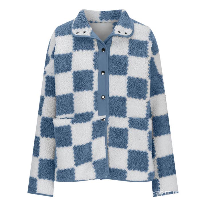 Rosa Clothing - Wholesale Jacket - Women's - Checkered fleece snap buttoned relaxed jacket