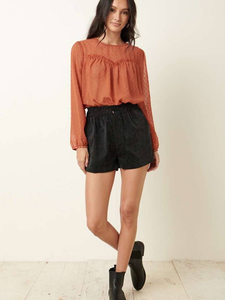 H13230-SWISS DOT SWEET HEART YOKE DETAIL BLOUSE for wholesale by mittoshop