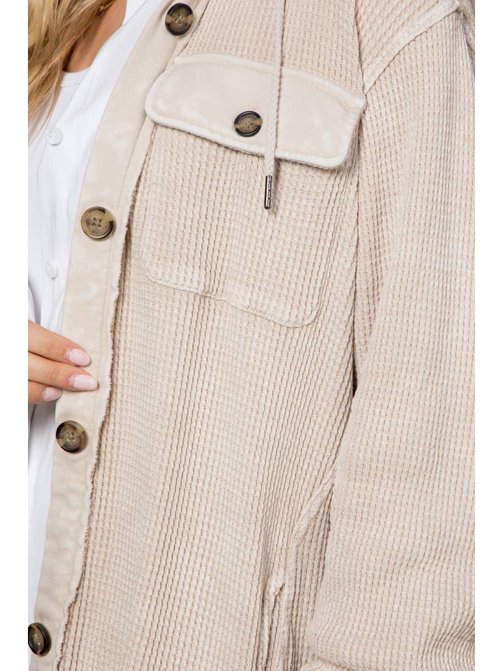 26 International - Wholesale Shirt Jacket/Shacket - Women's - Garment Dye Heavy Waffle Knit Hoodie Shacket4