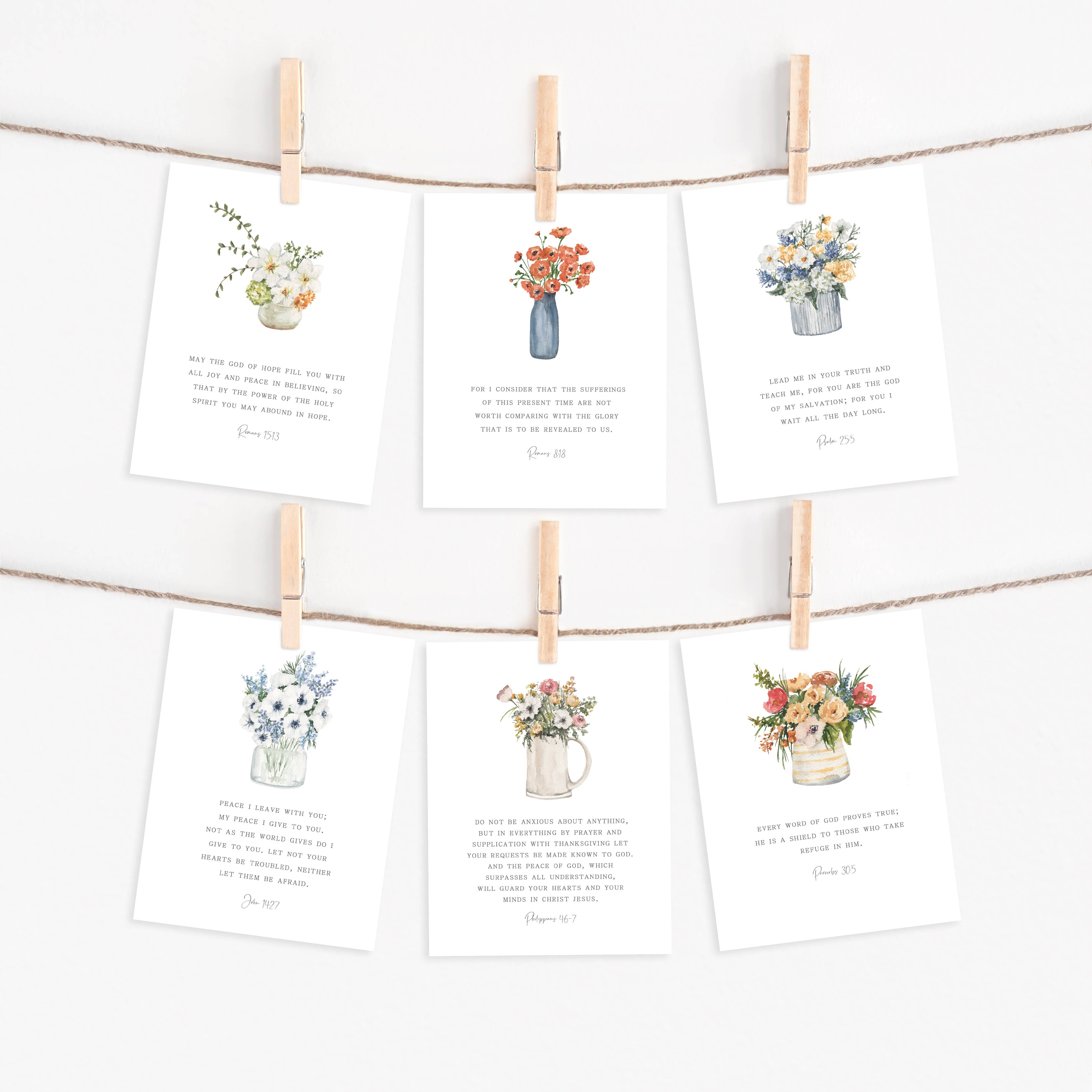 Me and Mary Shop - Wholesale Stationery/Notecard Set - Watercolor Bible Verse Cards – Floral Scripture Set1