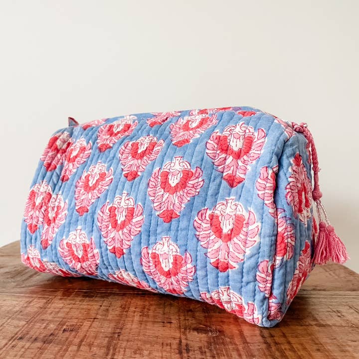 Kalyana Textiles - Wholesale Makeup/Cosmetic Bag - Cornflower Block Print Pouch2