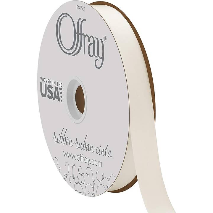 Berwick Offray Ribbon - Wholesale Ribbon - Gift Wrapping - Double-Face Satin Antique White 7/8" x 100 Yards