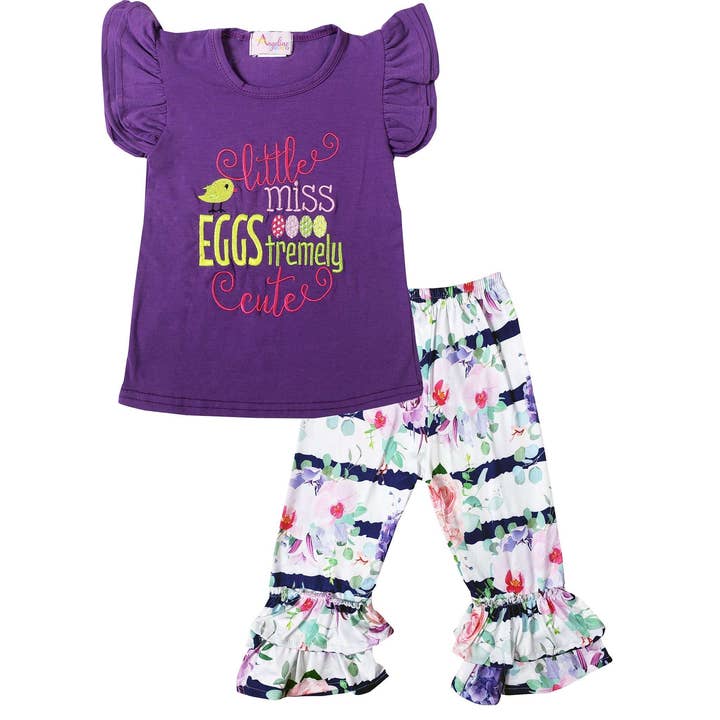 Baby buksetrold Små Piger Påske Lille Miss Eggstremely Cute Capri Sæt for engroshandel hos Amor Babee