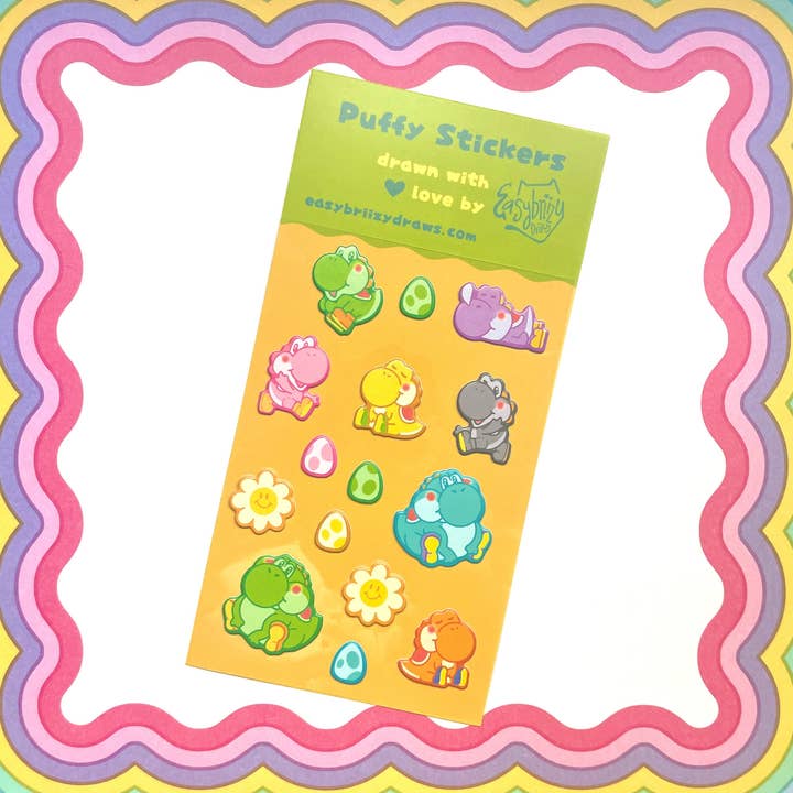 Dinosaur Babysitter Puffy Sticker Sheet for wholesale by Easybriizy Draws