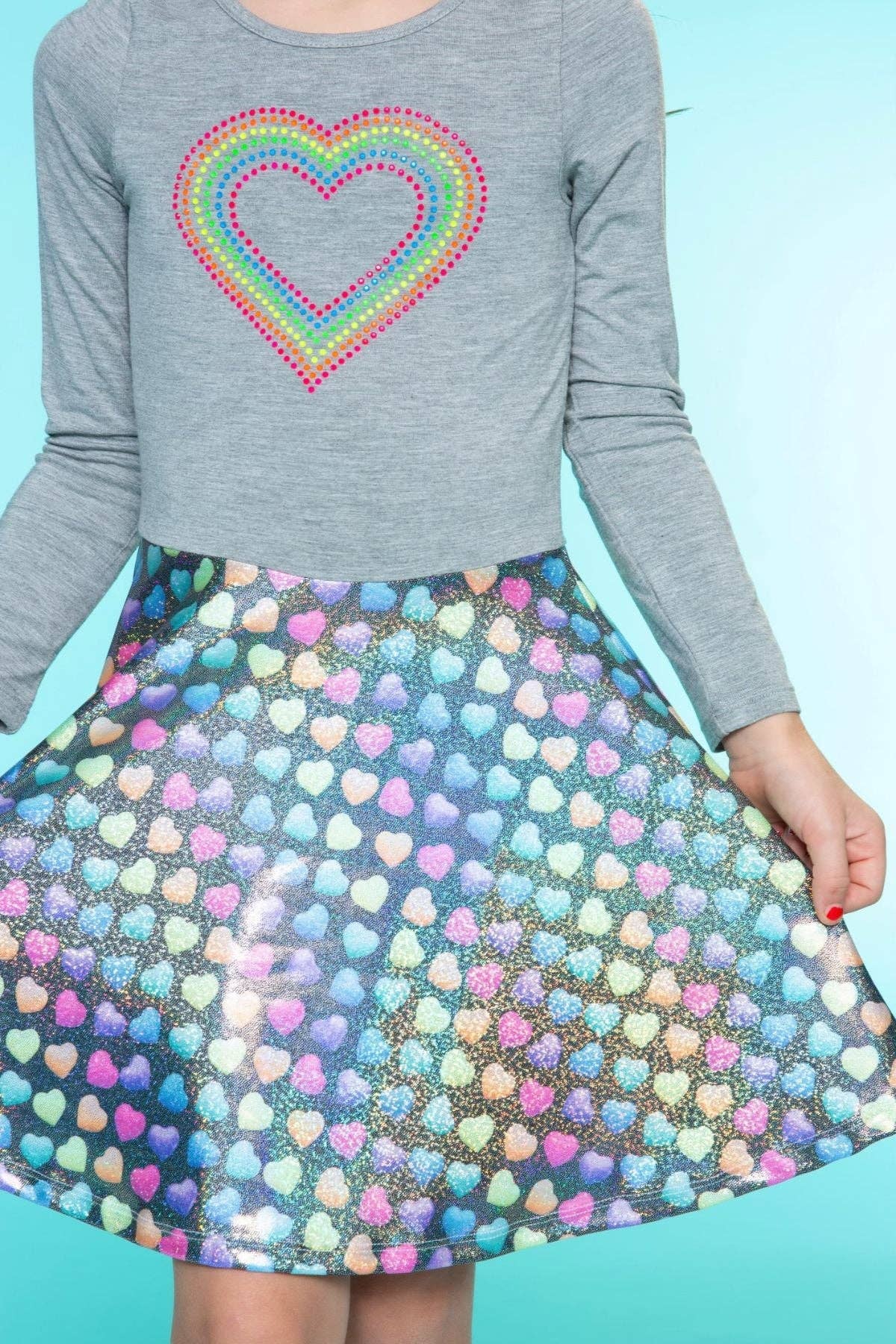 Rhinestone Candy Heart Specialty Long Sleeve Skater Dress for wholesale on Faire4