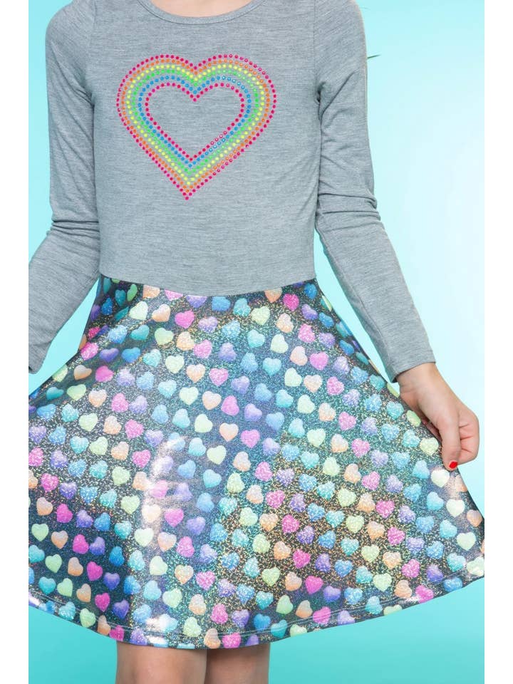 Rhinestone Candy Heart Specialty Long Sleeve Skater Dress for wholesale on Faire4