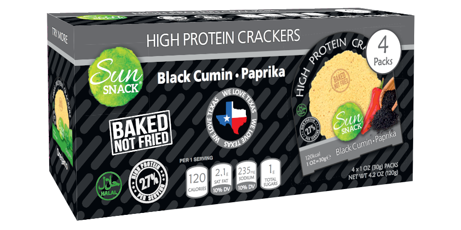 Sun Snack - Wholesale Crackers - High-Protein Black Cumin Crackers (4x30g) Pack1