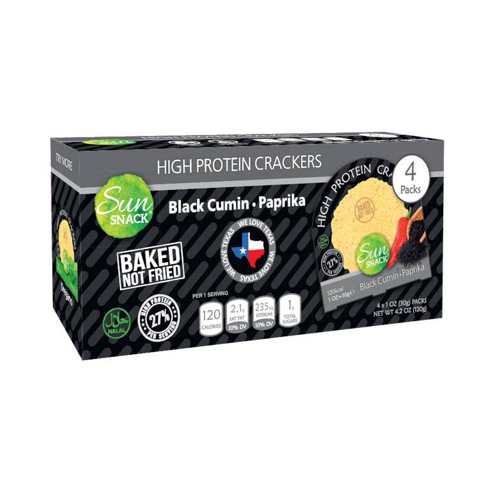 Sun Snack - Wholesale Crackers - High-Protein Black Cumin Crackers (4x30g) Pack1