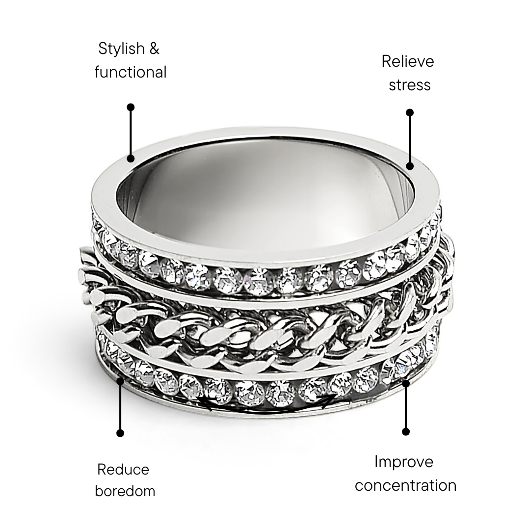 WJW - Wholesale Multi-Stone Ring - CZ Eternity With Chain Center Stainless Steel Spinner Ring2