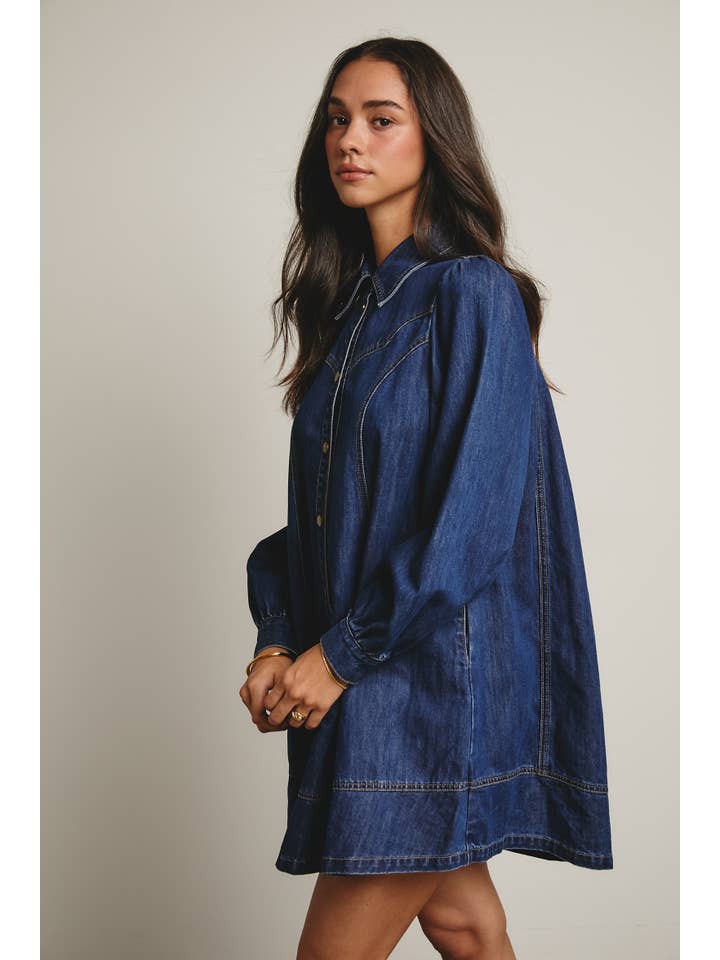 Forte - Wholesale Dress - Women's - Western Seam Denim Mini Dress FD00019