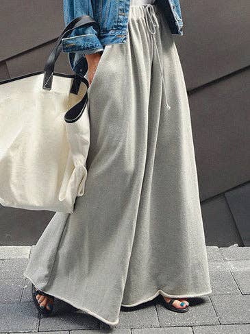 Sheer Trend - Wholesale Pants - Women's - Loose Urban Gray Wide Leg Elastic Waist Pants