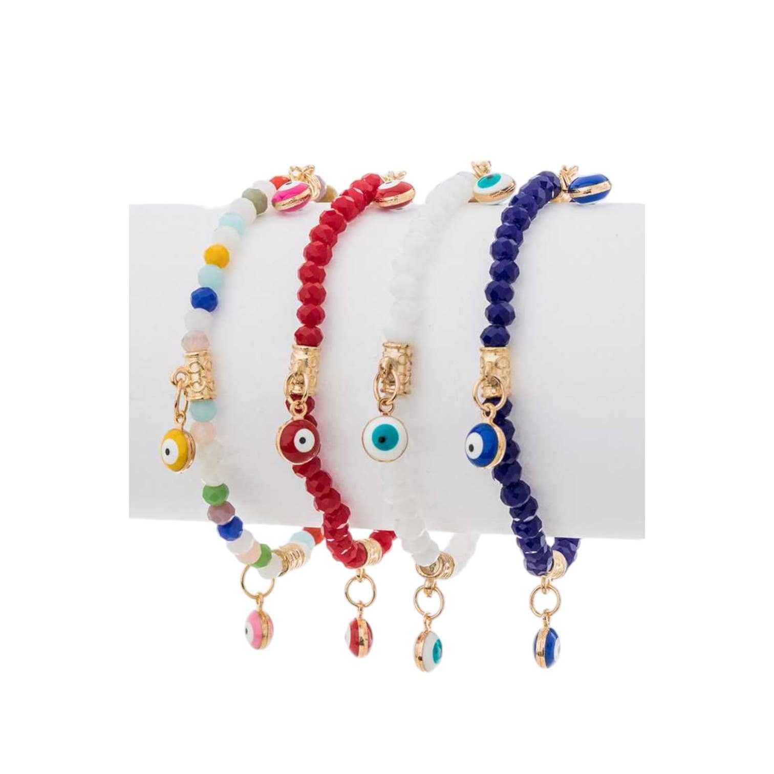 LA Jewelry Plaza - Vendita all'ingrosso Bracciale con perline - Set di braccialetti elastici con cristalli e ciondolo occhio malvagio0