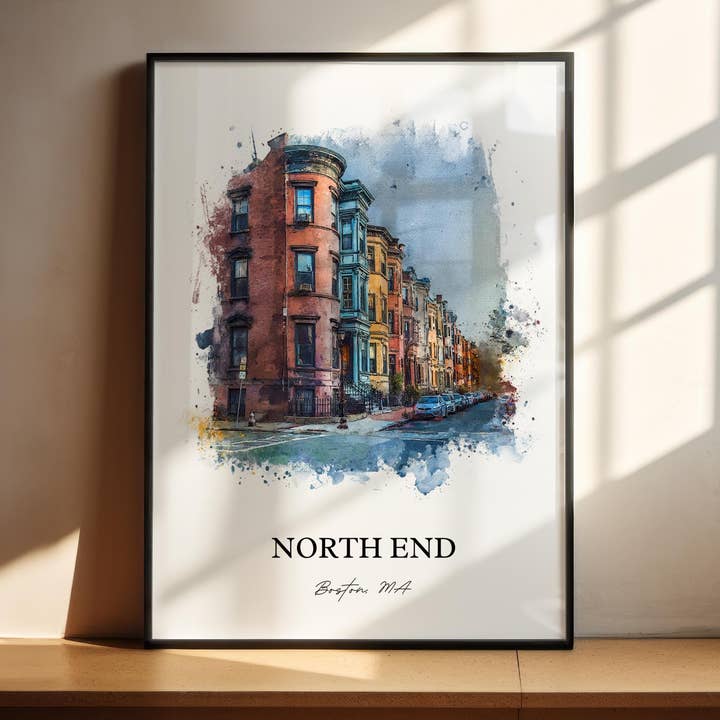 Art mural North End Boston, Impression de Boston, Art aquarelle de Boston, Cadeau Boston MA, Impression de voyage North End, Affiche de voyage, Cadeau de pendaison de crémaillère pour la vente par Premium Travel Art