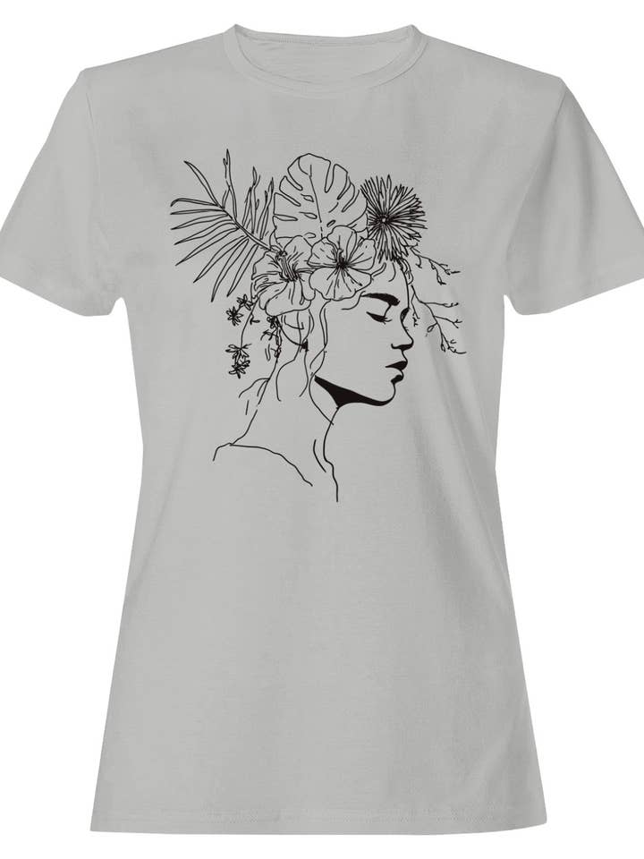 Botanisk stregtegning af kvindeportræt T-shirt til kvinder for engroshandel hos TShirtGuys.com