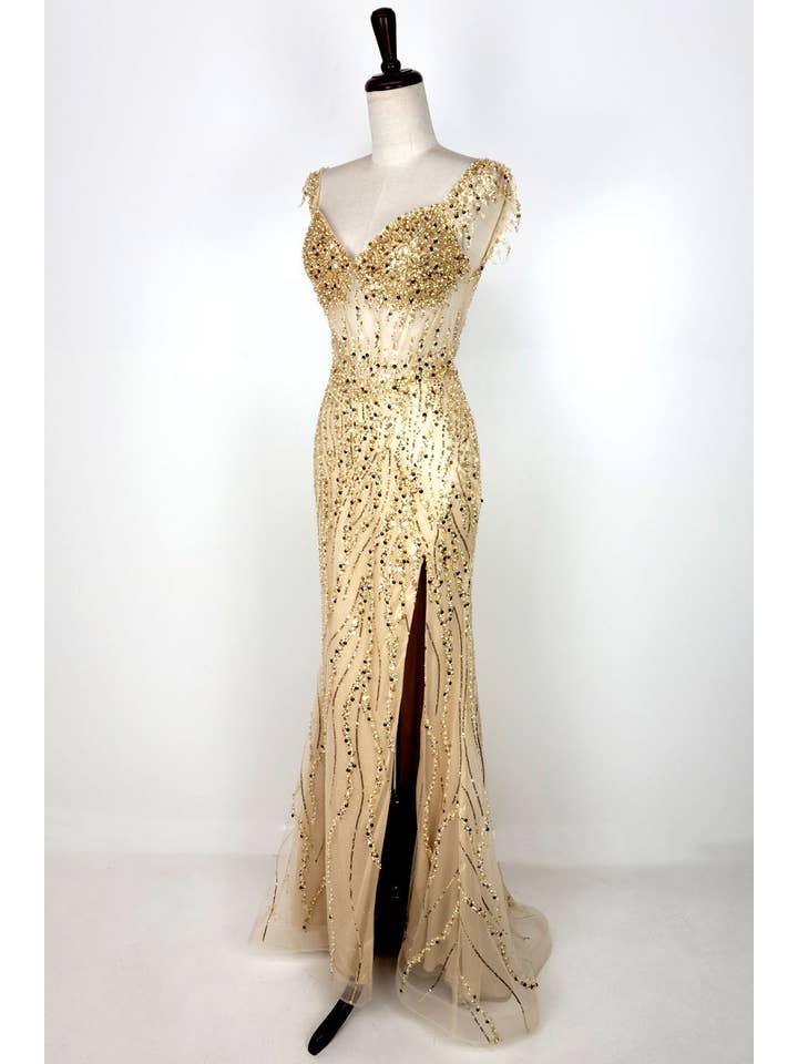 Chicas - Wholesale Gown - Women's - Off the Shoulder Sequin and Bead Long Dress C33117