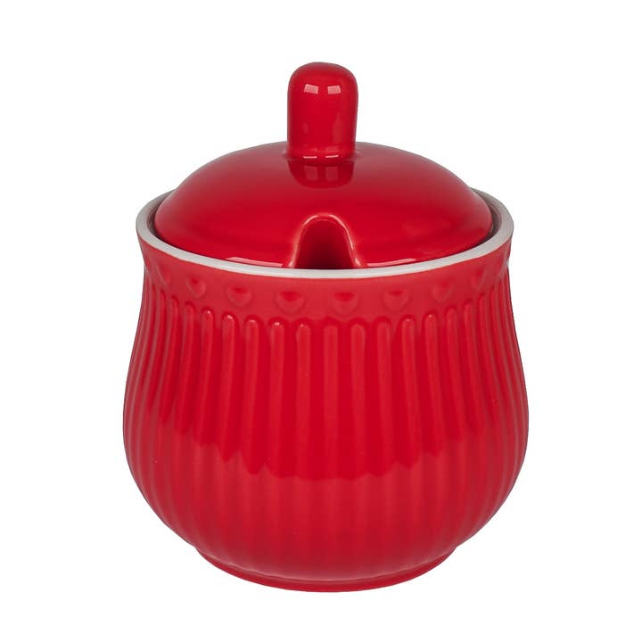 Porcelæn sukkerkande LOVE i rød farve for engroshandel hos Isabelle Rose